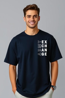 UrGear Printed Men Round Neck Navy Blue T-Shirt
