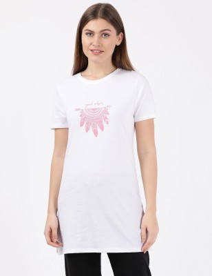 JOCKEY Printed Women Round Neck White T-Shirt