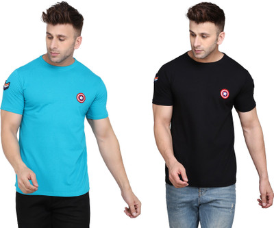 tfurnish Solid Men Round Neck Light Blue, Black T-Shirt
