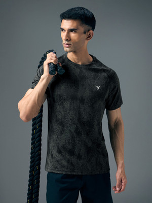 TECHNOSPORT Printed Men Round Neck Black T-Shirt