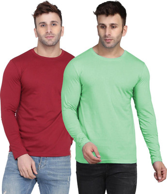 Kroptee Solid Men Round Neck Maroon, Light Green T-Shirt