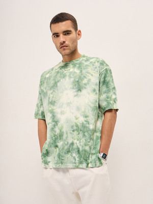 THE BEAR HOUSE Tie & Dye Men Crew Neck Green T-Shirt