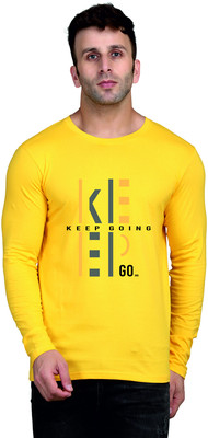 TEEFOX Printed, Typography Men Round Neck Yellow T-Shirt