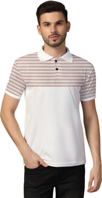 tfurnish Striped Men Polo Neck Pink T-Shirt