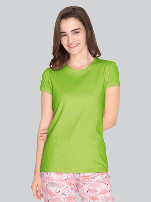 Lyra Solid Women Round Neck Green T-Shirt