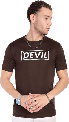 Go Devil Printed Men Round Neck Brown T-Shirt