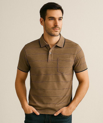 Fabc Solid Men Polo Neck Brown T-Shirt