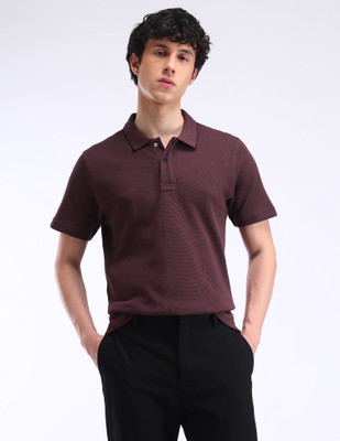 FLYING MACHINE Self Design Men Polo Neck Maroon T-Shirt