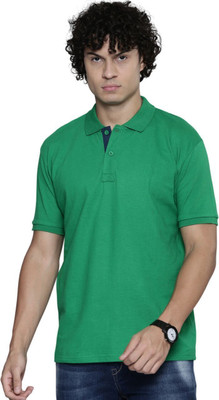 ABHYAM Solid Men Polo Neck Green T-Shirt