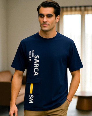 FASHIUM Printed Men Round Neck Navy Blue T-Shirt