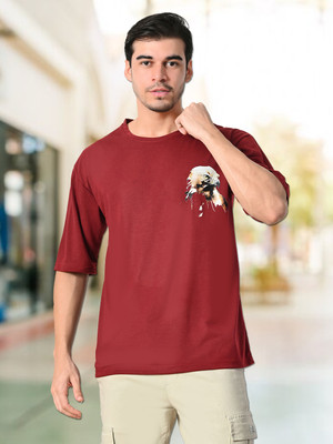 METRONAUT Printed Men Round Neck Maroon T-Shirt