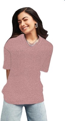 THE BLAZZE Solid Women Round Neck Pink T-Shirt