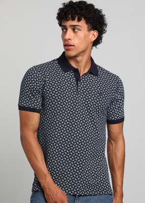 PARK AVENUE Printed Men Polo Neck Dark Blue T-Shirt