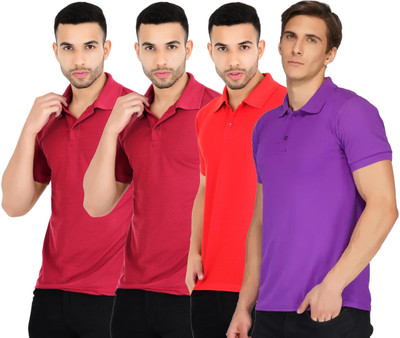 KEOTI Solid Men Polo Neck Multicolor T-Shirt