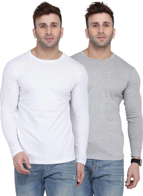 Kroptee Solid Men Round Neck White, Grey T-Shirt