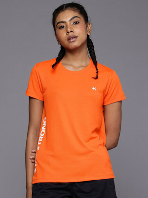 HRX by Hrithik Roshan Solid Women Round Neck Orange T-Shirt