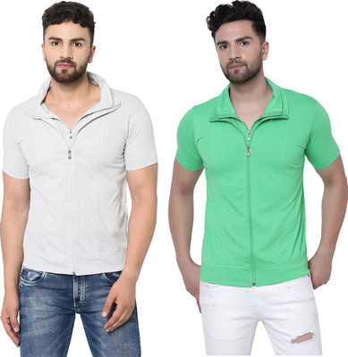 JB Jangoboy Solid Men Polo Neck Green, Grey T-Shirt