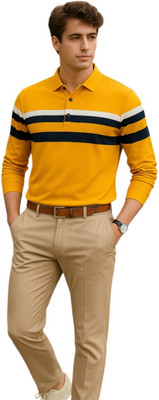 Autna Solid Men Polo Neck Yellow T-Shirt