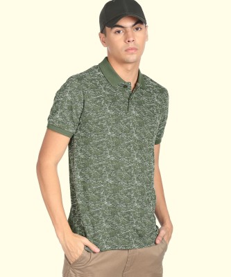 FLYING MACHINE Printed Men Polo Neck Green T-Shirt