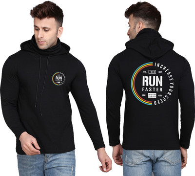 WOOSTRO Printed Men Hooded Neck Black T-Shirt