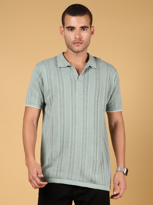 V-MART Self Design Men Polo Neck Green T-Shirt