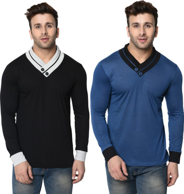 Adorbs Trend Solid Men Shawl Neck White T-Shirt