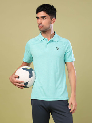 TECHNOSPORT Solid Men Polo Neck Blue T-Shirt