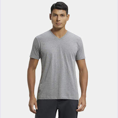 JOCKEY Solid Men V Neck Grey T-Shirt