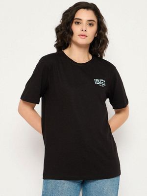 Mast & Harbour Printed Women Round Neck Black T-Shirt
