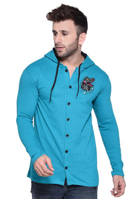 Money Leaf Graphic Print Men Hooded Neck Light Green T-Shirt