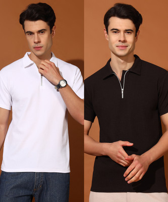 MOD YOUNG Solid Men Polo Neck Multicolor T-Shirt