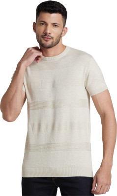 Globus Self Design Men Round Neck Beige T-Shirt