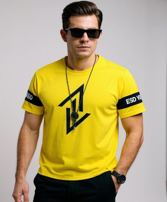 Autna Printed Men Round Neck Yellow T-Shirt