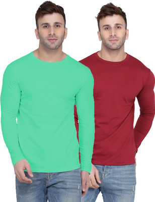 Kroptee Solid Men Round Neck Light Green, Maroon T-Shirt