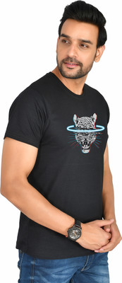 Burundi Blu Printed Men Round Neck Black T-Shirt