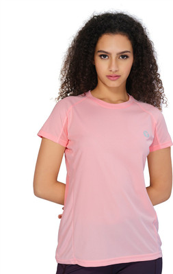 TECHNOSPORT Solid Women Round Neck Pink T-Shirt