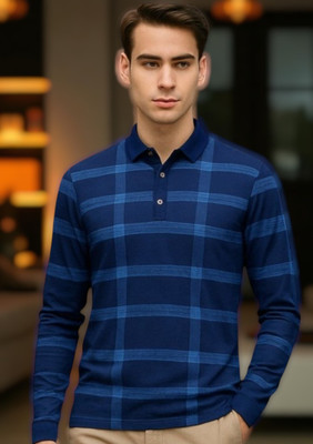 FASHIUM Printed Men Polo Neck Navy Blue T-Shirt