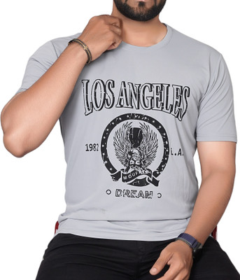 KAJARU Printed Men Round Neck Grey T-Shirt