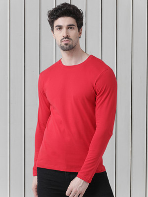FRISKERS Solid Men Round Neck Red T-Shirt