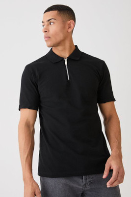 Styvibe Solid Men Polo Neck Black T-Shirt