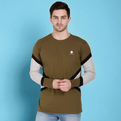 FARICON Solid Men Round Neck Brown T-Shirt