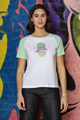 one sky Graphic Print Women Round Neck Green, White T-Shirt