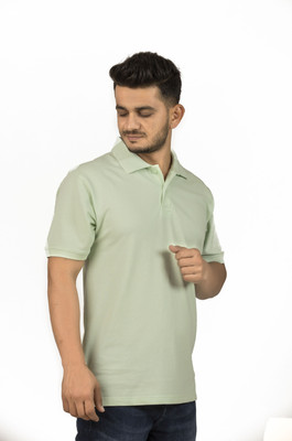 Lynx Solid Men Polo Neck Light Green T-Shirt