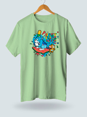 JP Creation Printed Men Round Neck Light Green T-Shirt