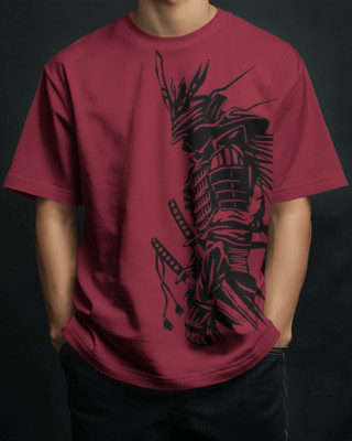 silver moon clothing Printed Men Round Neck Maroon T-Shirt