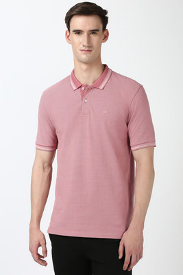 PETER ENGLAND Striped Men Polo Neck Pink T-Shirt