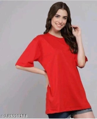 Ashkart Solid Women Round Neck Red T-Shirt