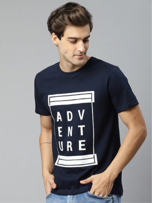 ATTITUDE START OF FASHION Printed, Solid Men Round Neck Dark Blue T-Shirt