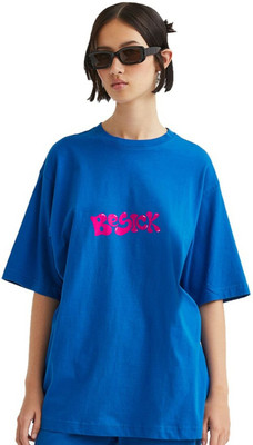 Besick Typography Women Round Neck Dark Blue T-Shirt
