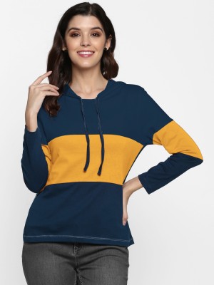 SHARKTRIBE Colorblock Women Hooded Neck Blue, Yellow T-Shirt